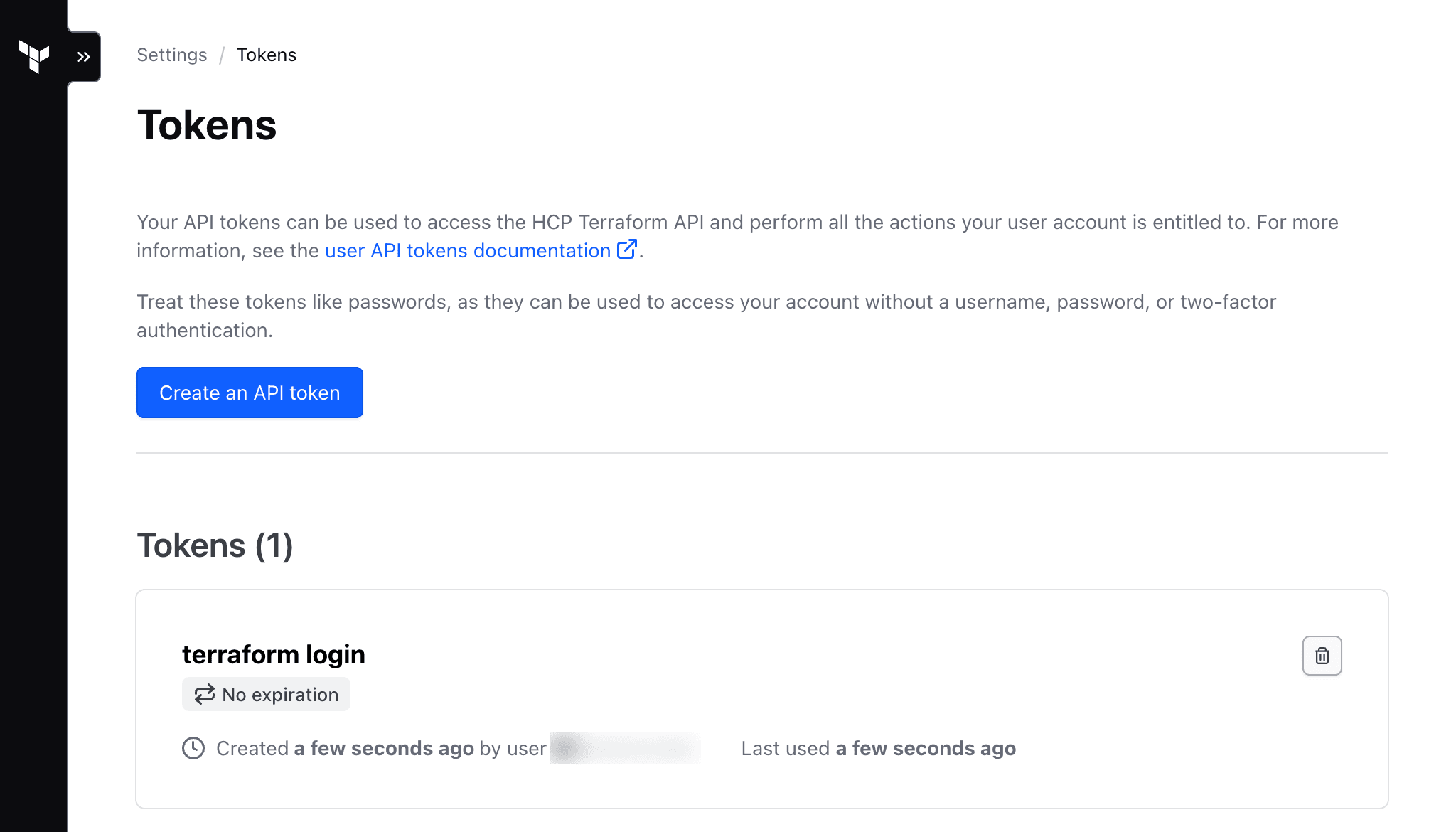 HCP Terraform user token